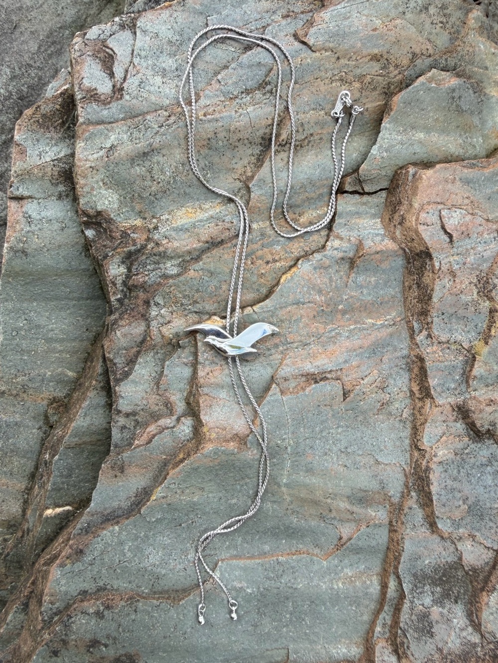 Vintage Avon Silver Seagull Pendant Lariat Necklace